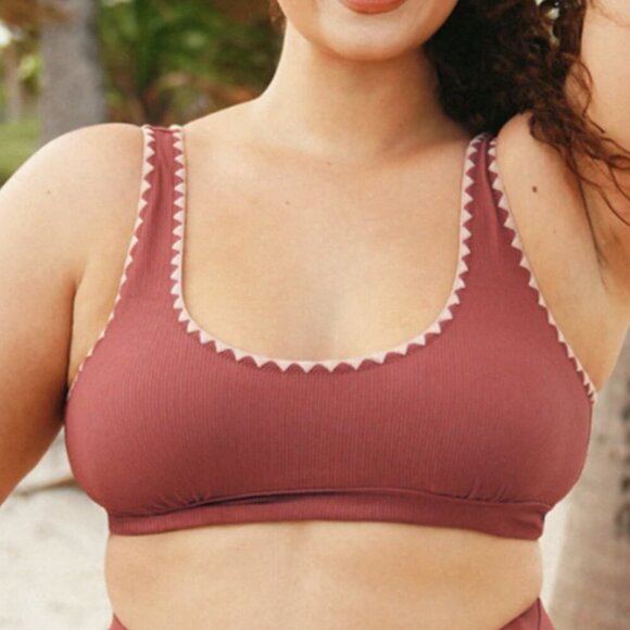 Berlook Contrast Stitch Longline Plus Size Bikini TOP ONLY 68 - Picture 1 of 7